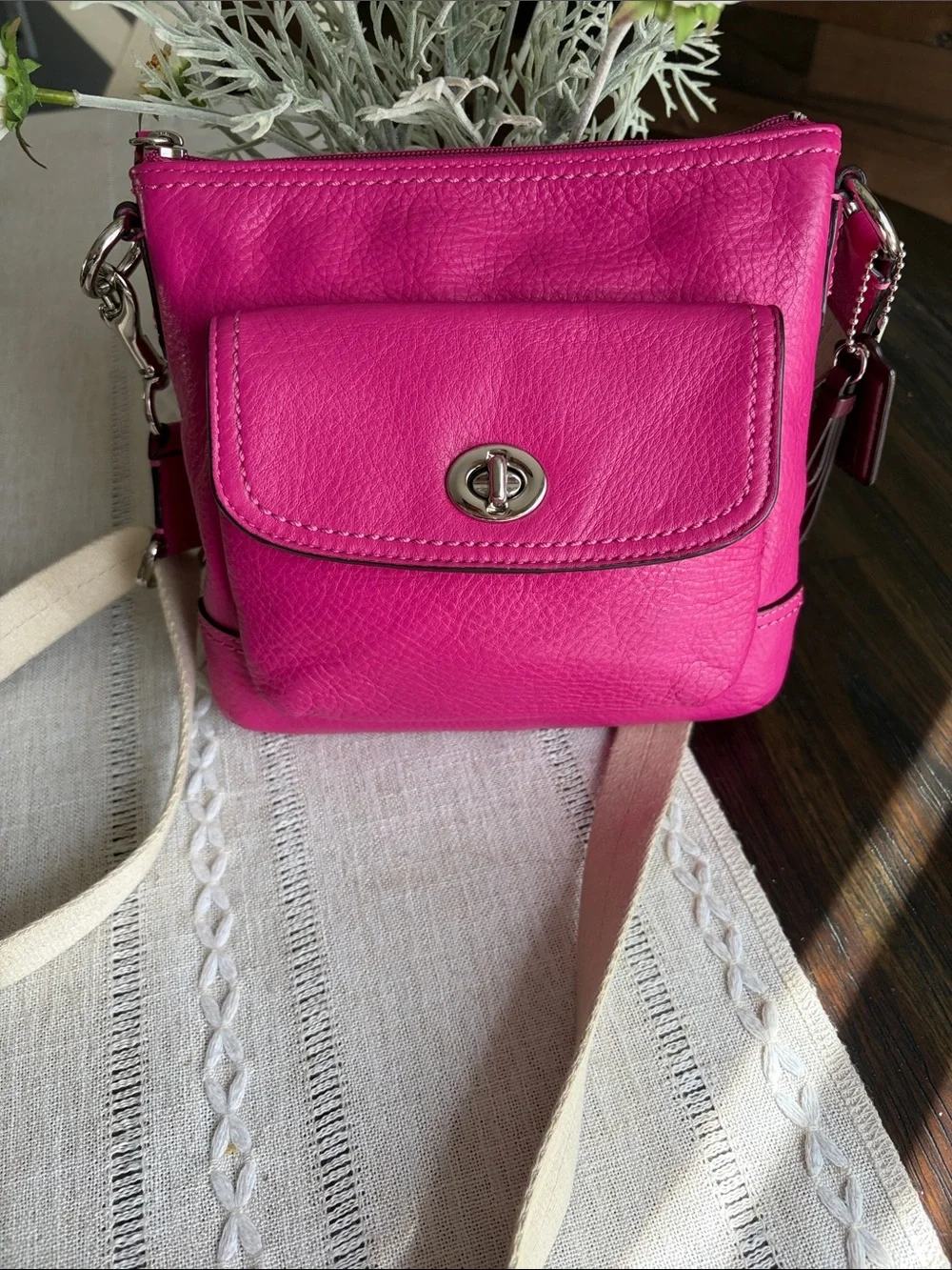 Coach Park Swingpack Hot Pink pebbled Leather Crossbody Bag